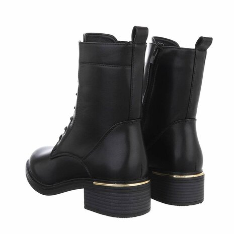 Dames enkellaarzen / veterboots laarsjes - zwart