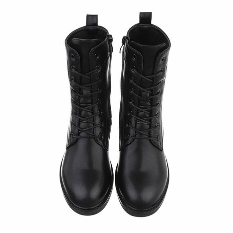 Dames enkellaarzen / veterboots laarsjes - zwart