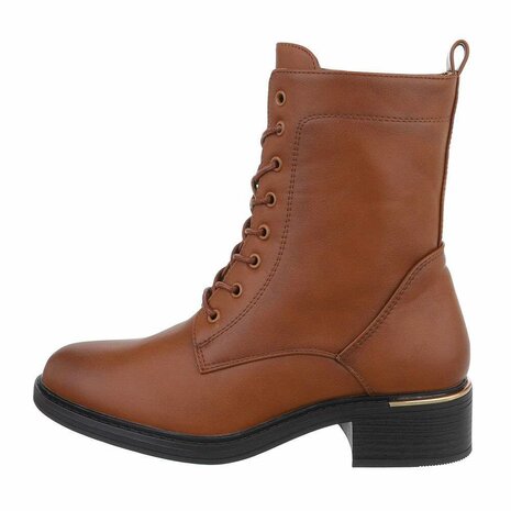 Dames enkellaarzen / veterboots laarsjes - camel bruin