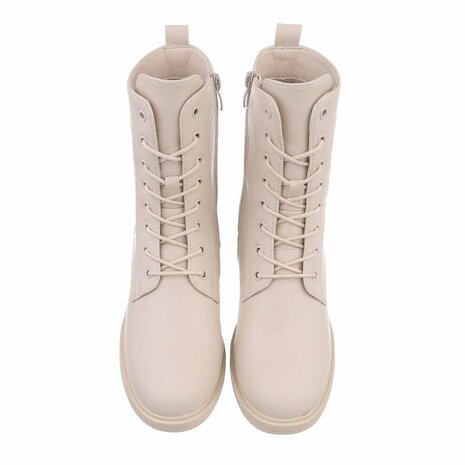 Dames enkellaarzen / veterboots laarsjes - beige