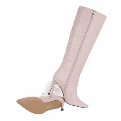 Dames hoge laarzen / knielaarzen high heels met krokoprint - beige