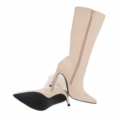 Dames hoge laarzen / kuitlaarzen high heels - beige