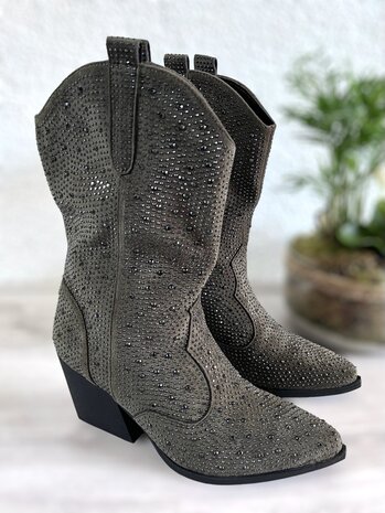 Dames cowboy laarzen / halfhoge western laarzen met glitter strass - groen