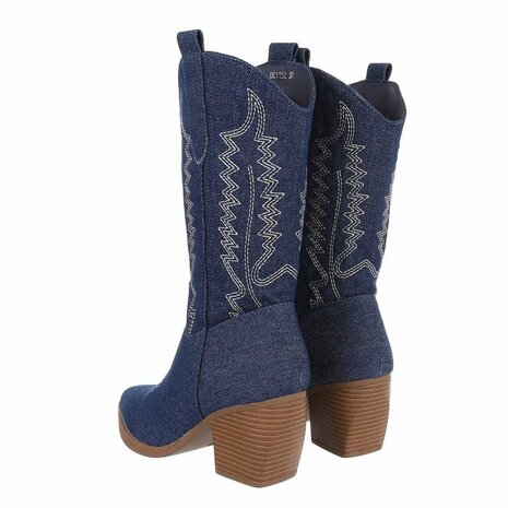 Dames halfhoge cowboy laarzen / western kuitlaarzen jeans spijkerstof - donkerblauw denim