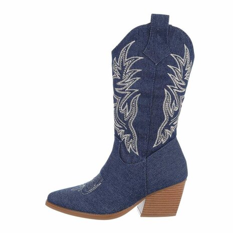 Dames halfhoge cowboy laarzen / western kuitlaarzen jeans spijkerstof - donkerblauw denim