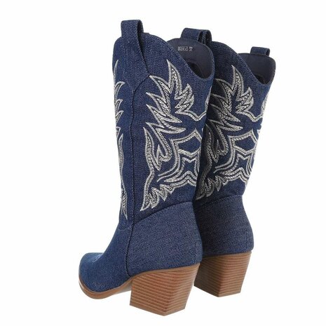 Dames halfhoge cowboy laarzen / western kuitlaarzen jeans spijkerstof - donkerblauw denim