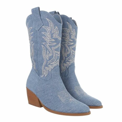 Dames halfhoge cowboy laarzen / western kuitlaarzen jeans spijkerstof - lichtblauw denim