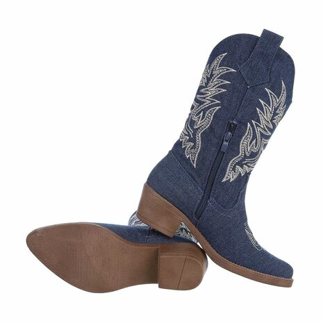 Dames halfhoge cowboy laarzen / western kuitlaarzen jeans spijkerstof - donkerblauw denim