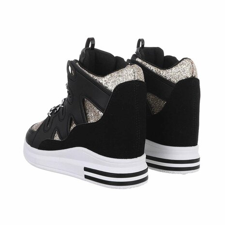 Dames wedge sneakers met sleehakken - zwart / goud