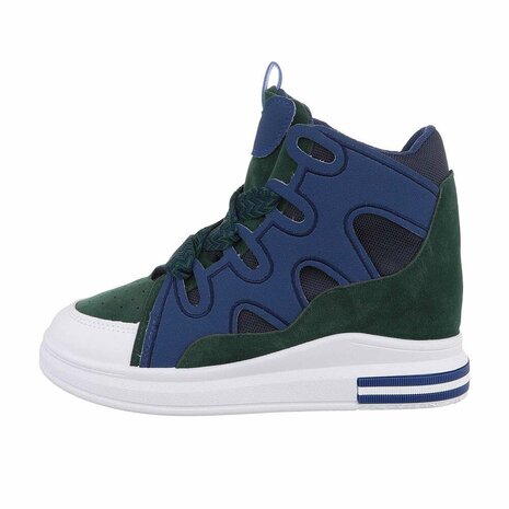 Dames wedge sneakers met sleehakken - blauw / groen