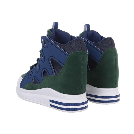 Dames wedge sneakers met sleehakken - blauw / groen