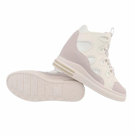 Dames wedge sneakers met sleehakken - crème / beige