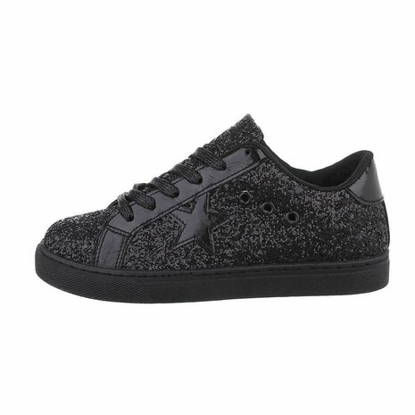 Dames sneakers / lage gympen met glitter - zwart