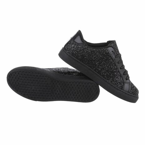 Dames sneakers / lage gympen met glitter - zwart