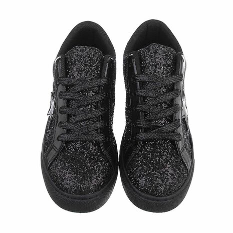 Dames sneakers / lage gympen met glitter - zwart