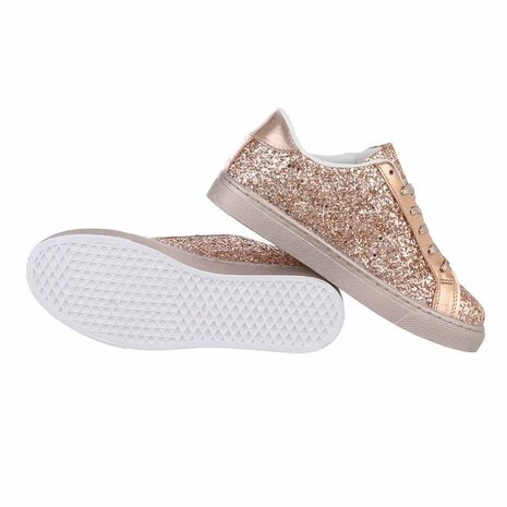 Dames sneakers / lage gympen met glitter - roségoud