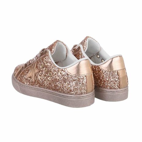 Dames sneakers / lage gympen met glitter - roségoud