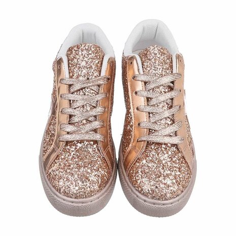 Dames sneakers / lage gympen met glitter - roségoud