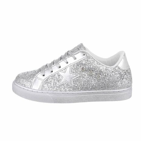 Dames sneakers / lage gympen met glitter - zilver