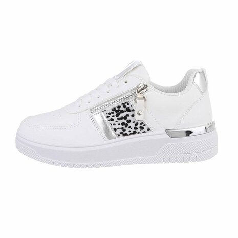 Dames sneakers / lage gympen met panterprint - wit