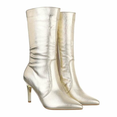 Dames hoge laarzen / high heels kuitlaarzen - goud