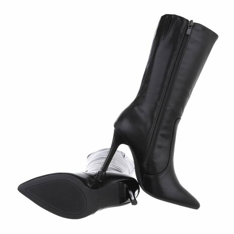 Dames hoge laarzen / high heels kuitlaarzen - zwart