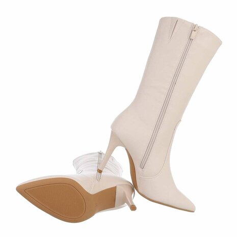 Dames hoge laarzen / high heels kuitlaarzen - beige