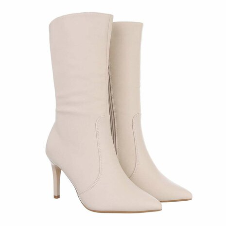 Dames hoge laarzen / high heels kuitlaarzen - beige