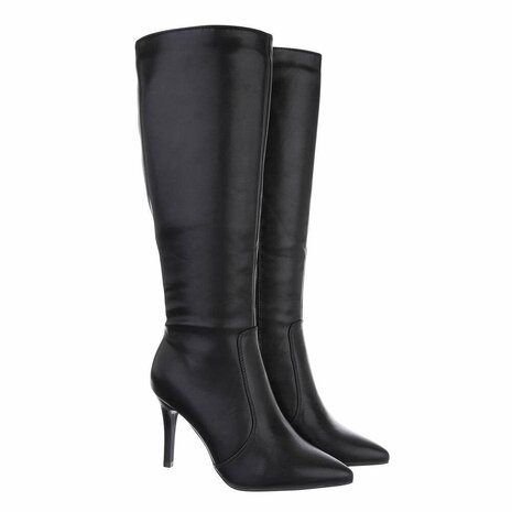 Dames hoge laarzen / high heels knielaarzen - zwart