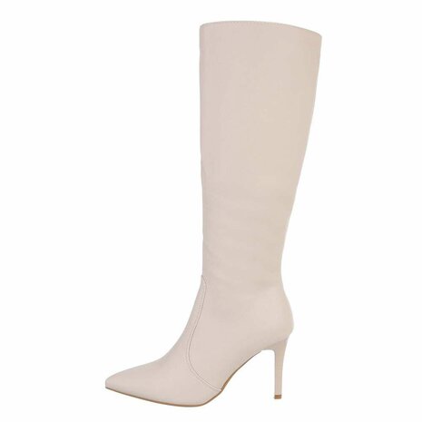 Dames hoge laarzen / high heels knielaarzen - beige