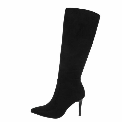 Dames hoge laarzen / high heels knielaarzen suède-look - zwart