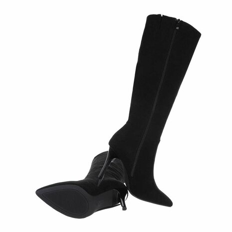 Dames hoge laarzen / high heels knielaarzen suède-look - zwart