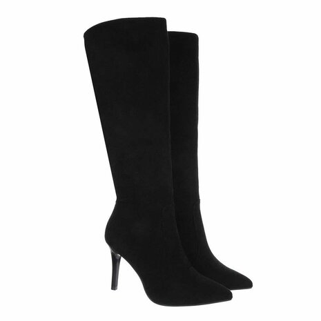 Dames hoge laarzen / high heels knielaarzen suède-look - zwart