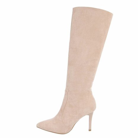 Dames hoge laarzen / high heels knielaarzen suède-look - beige