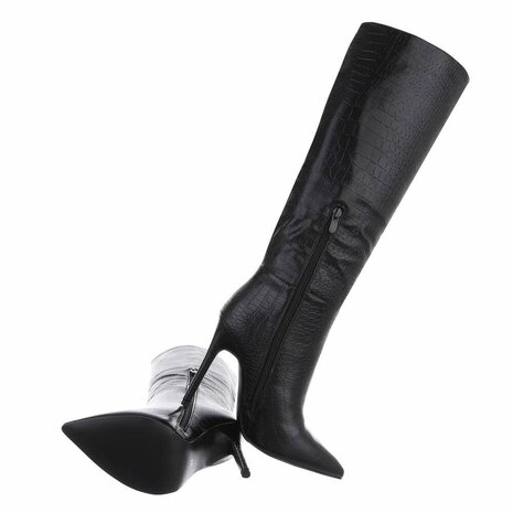 Dames hoge laarzen / knielaarzen high heels met krokoprint - zwart