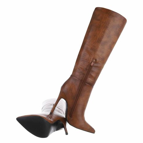 Dames hoge laarzen / knielaarzen high heels met krokoprint - bruin