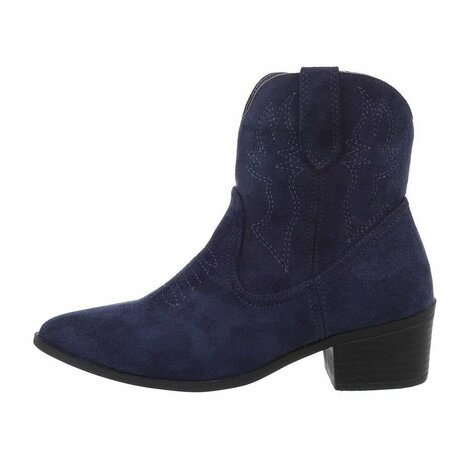 Dames cowboy enkellaarzen / western laarsjes suède-look - navy blauw