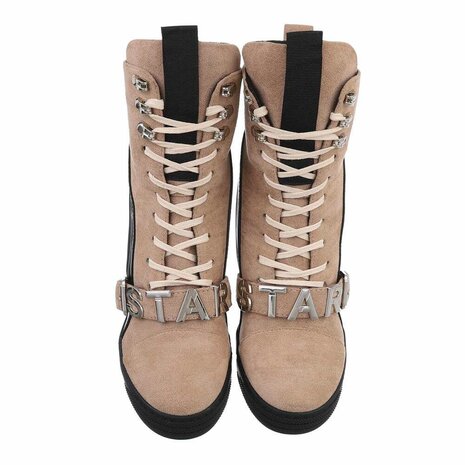 Dames wedge sneakers met sleehakken - lichtbruin / zwart