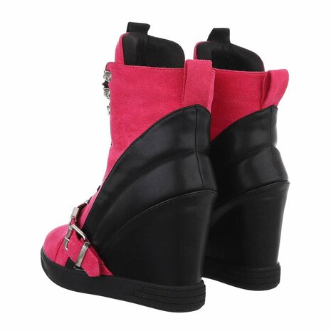 Dames wedge sneakers met sleehakken - fuchsia roze / zwart