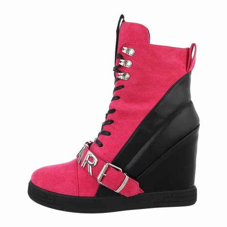 Dames wedge sneakers met sleehakken - fuchsia roze / zwart