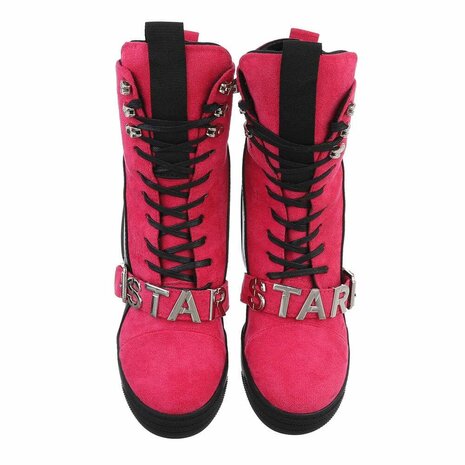 Dames wedge sneakers met sleehakken - fuchsia roze / zwart