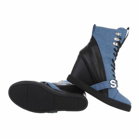 Dames wedge sneakers met sleehakken - denim blauw / zwart