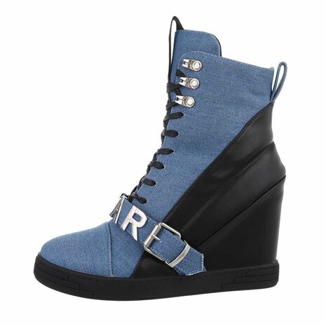 Dames wedge sneakers met sleehakken - denim blauw / zwart