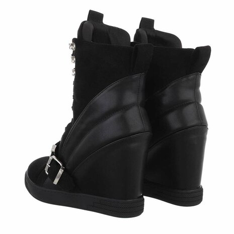 Dames wedge sneakers met sleehakken - zwart