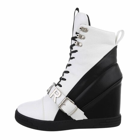 Dames wedge sneakers met sleehakken - wit / zwart