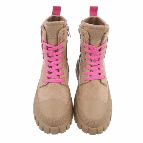 Dames veterboots / laarsjes met veters - lichtbruin taupe panterprint