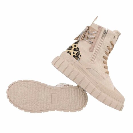 Dames veterboots / laarsjes met veters - beige panterprint