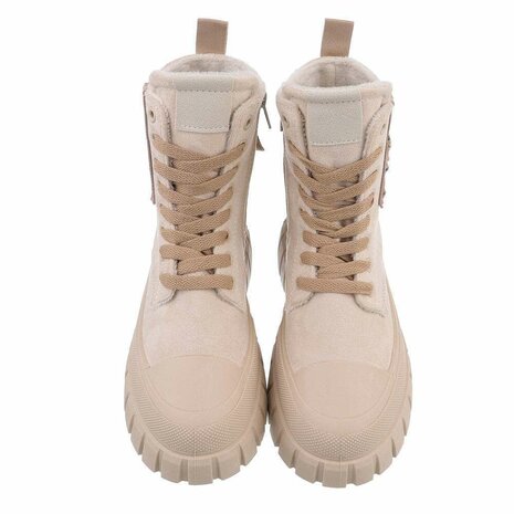 Dames veterboots / laarsjes met veters - beige panterprint