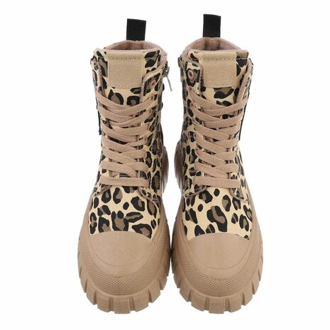 Dames veterboots / laarsjes met veters - bruin panterprint