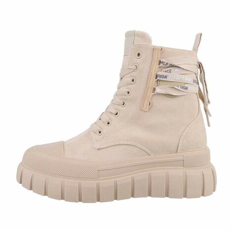 Dames veterboots / laarsjes met veters - beige